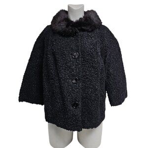 50s - 60s Styled by Winter fur collared black jacket . L